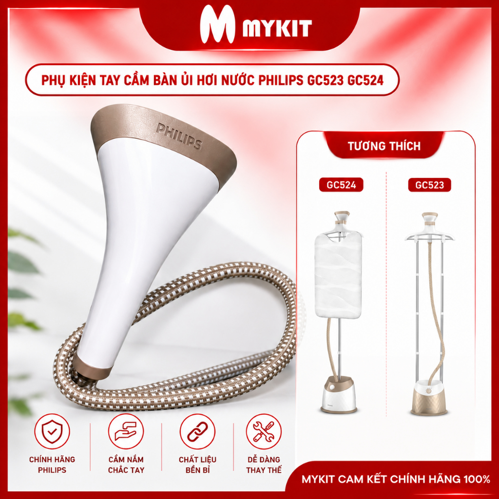 Phụ Kiện Tay Cầm Đầu Phun Hơi Bàn Ủi Hơi Nước Philips GC523 GC524 (Có hướng dẫn lắp đặt) - Mykit