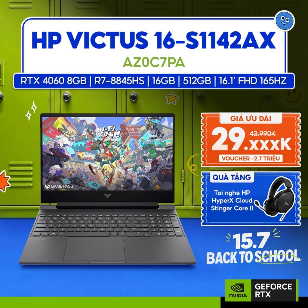 Laptop Gaming HP Victus 16-s1142AX AZ0C7PA GeForce RTX™ 4060 8GB / R7-8845HS / 16GB / 512GB