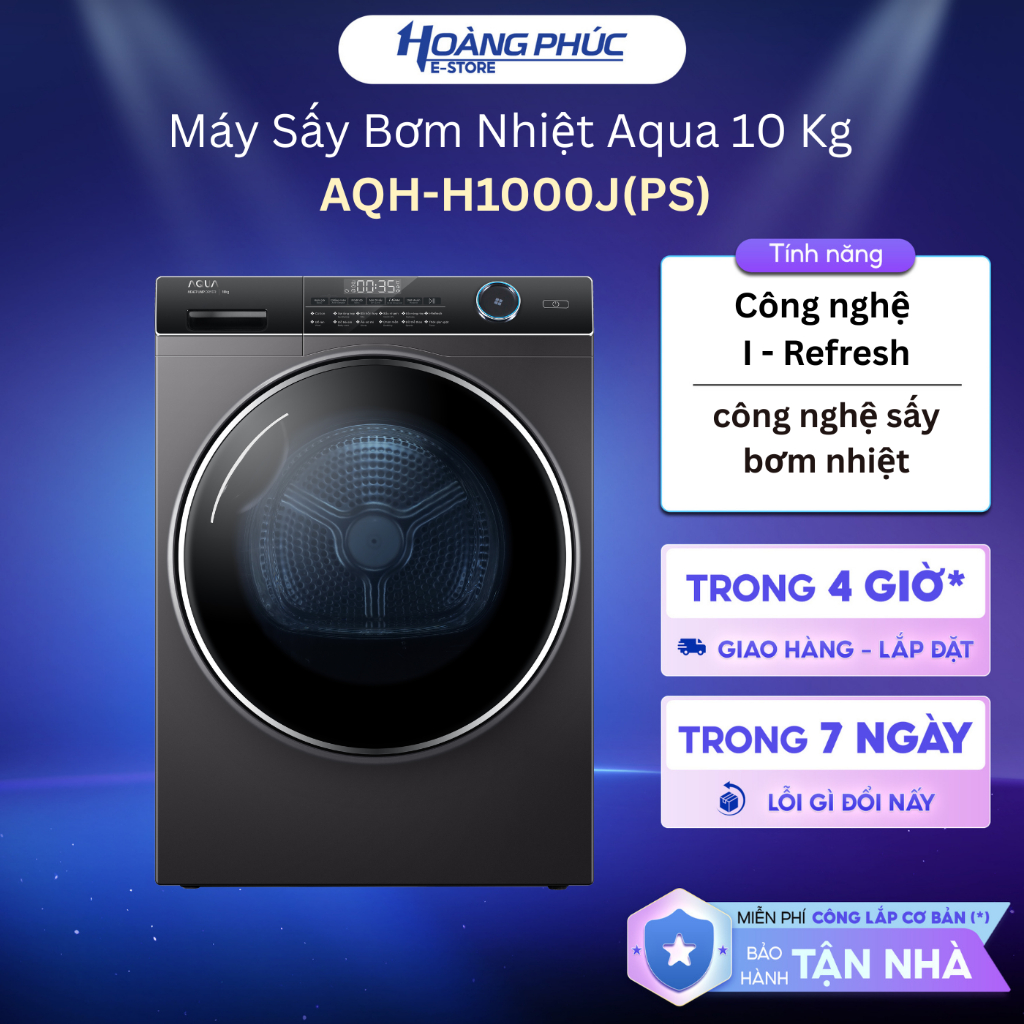AQH-H1000J(PS) | Máy Sấy Bơm Nhiệt Aqua 10 Kg AQH-H1000J(PS) {Toàn Quốc}