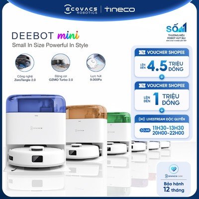 Ecovacs Deebot Mini Robot hút bụi lau nhà | Lực hút 9000Pa | Pin 3200mAh | Trạm sạc OMNI nhỏ gọn | Bảo Hành 12 Tháng