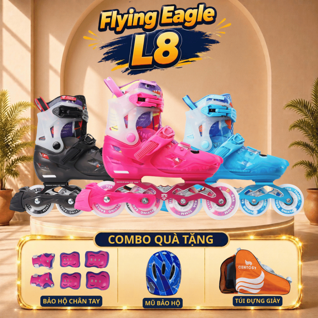 Giày patin trẻ em [Jianer] Flying Eagle L8 8 bánh đèn, bánh cao su đặc, càng hợp kim nhôm chịu lực d