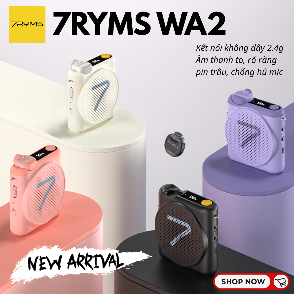 7RYMS WA2 - Máy Trợ Giảng Không Dây  2.4Ghz Hỗ Trợ Giảng Dạy, Âm Thanh To, Rõ Ràng, Pin Trâu, Chế Độ