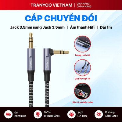 Cáp Chuyển Đổi Âm Thanh 90° TRANYOO T-E12 E13 Jack 3.5mm sang Jack 3.5mm Âm Thanh Chất Lượng Cao
