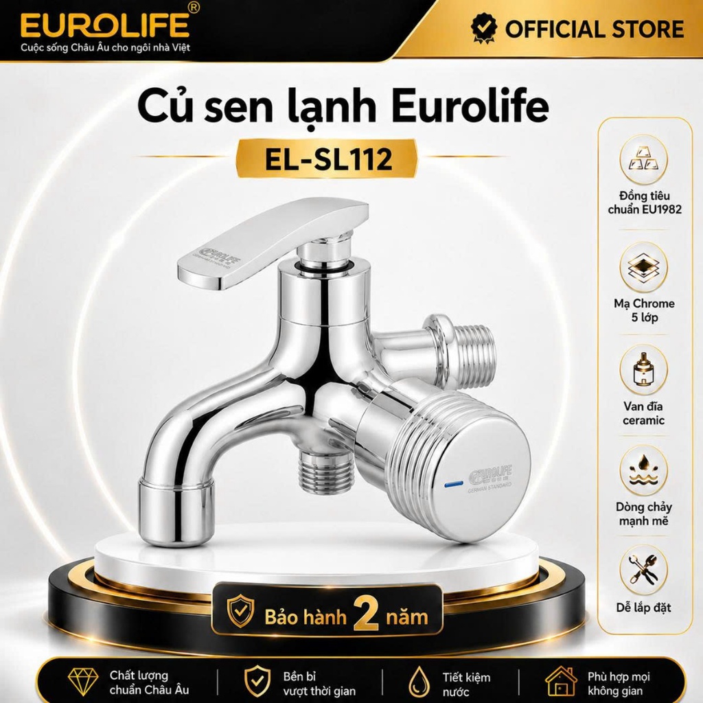 Củ Sen Tắm Lạnh Đồng Mạ Chrome Eurolife EL-SL112 (Bảo Hành 2 Năm)