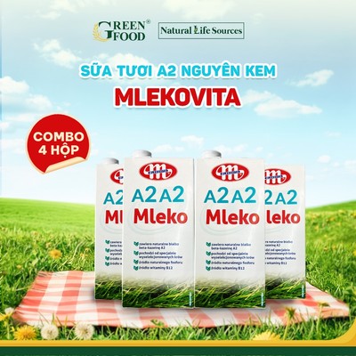 Combo 4 Hộp Sữa Tươi Mlekovita A2A2 Nguyên Kem Cao Cấp 1L Ba Lan, Độ Béo Cao 3,8 Dễ Tiêu Hóa