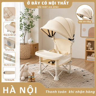 Ghế ăn dặm gấp gọn đa năng kèm chân sắt chính hãng, đầy đủ phụ kiện an toàn cho bé, ghế ăn dặm cho bé Beige
