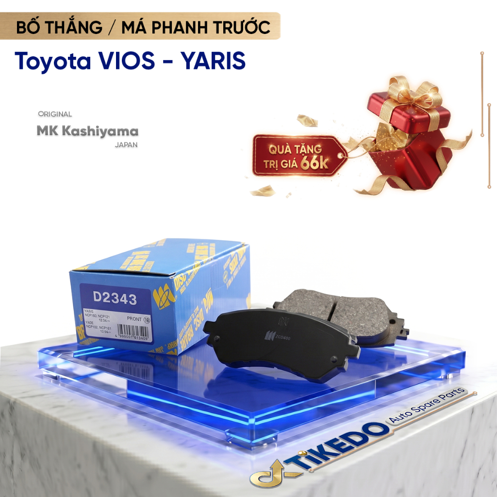 Bố Thắng - Má Phanh TRƯỚC Toyota VIOS VN 1.3 14-16 VIOS VN 1.5 18- YARIS 1.5 14-16 [D2343] MK Kashiy