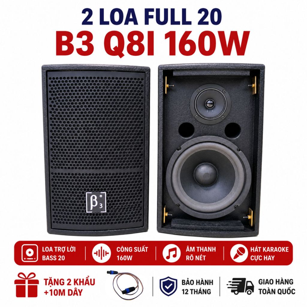 Đôi Loa Full 20 B3 Q8i 160W ( Giá 2 Chiếc, Tặng Dây và Khẩu Neutrik ), Loa Trợ Lời Bass 20 Nhỏ Gọn