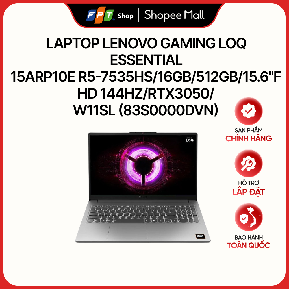 Laptop Lenovo Gaming LOQ Essential 15ARP10E R5-7535HS/16GB/512GB/15.6"FHD 144Hz/RTX3050/W11SL (83S00