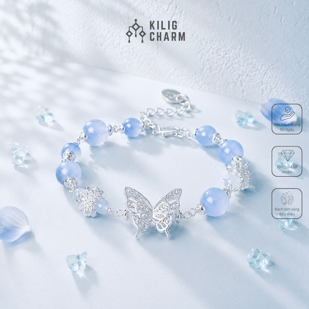 Lắc Tay Nữ OCEAN WHISPER Đá Blue Chalcedony Tự Nhiên, Bình An & Cân Bằng Cảm Xúc KILIG CHARM KC62