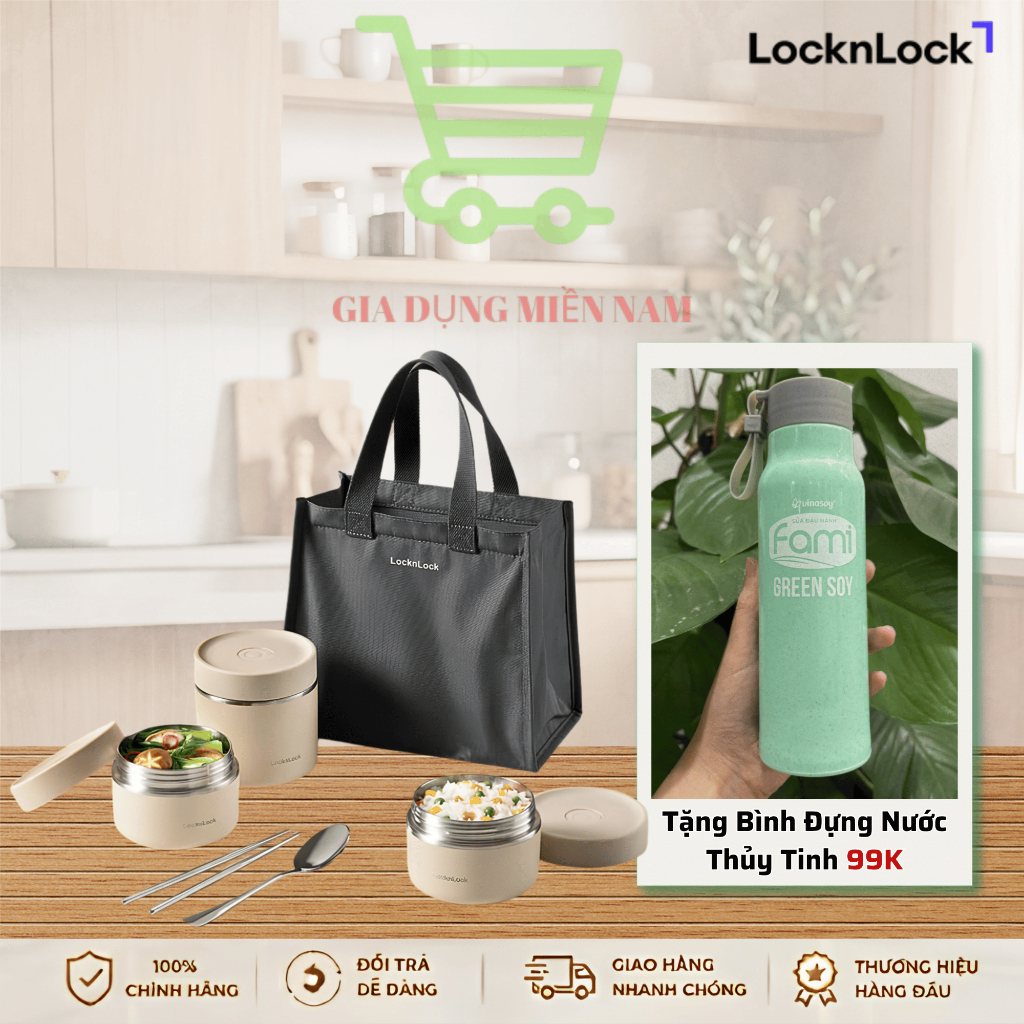 Bộ hộp cơm giữ nhiệt LocknLock LHC8052S02, dung tích 1100ml - Hàng Chính Hãng