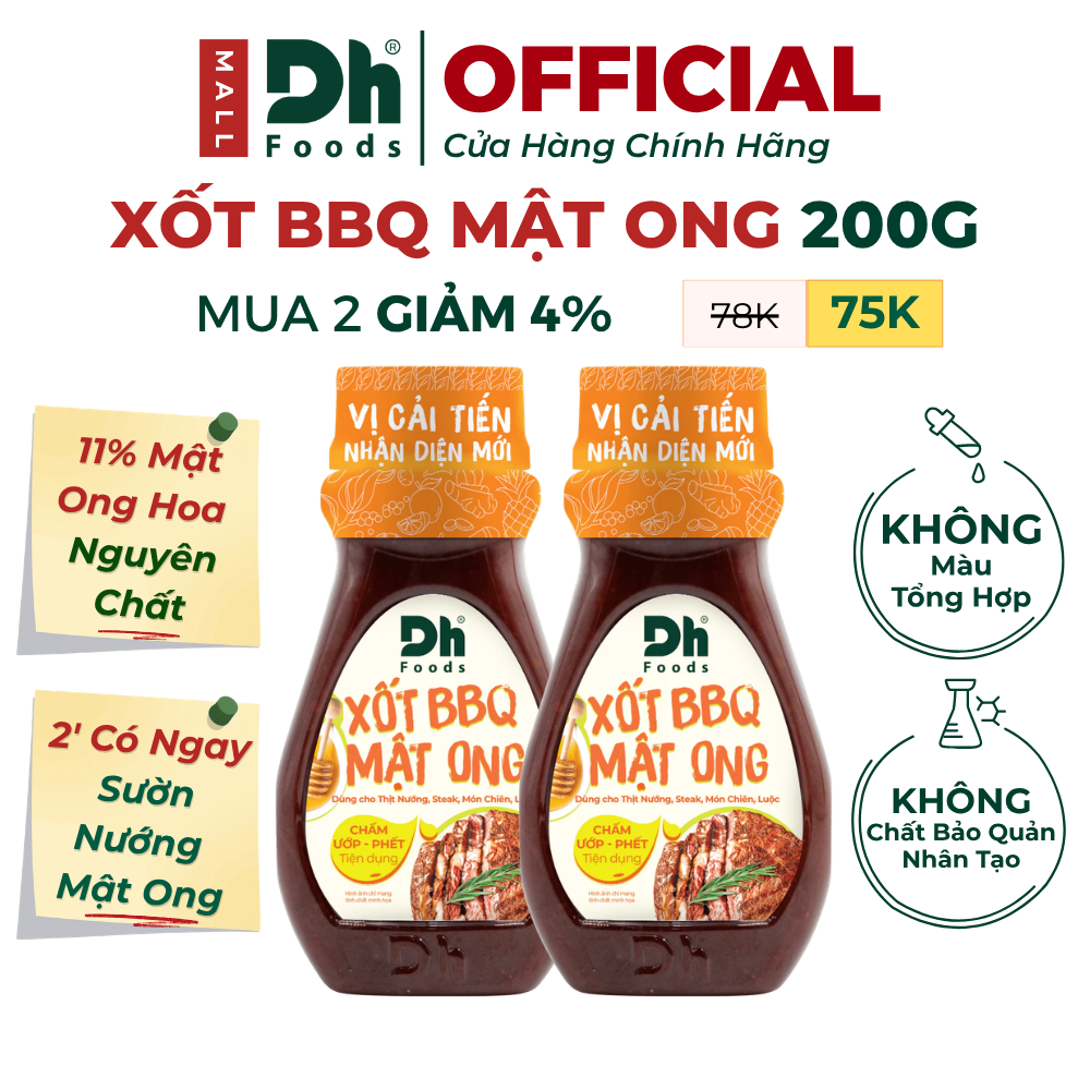 Combo 2 Xốt BBQ Mật Ong 200g Dh Foods - Sốt Ướp Thịt Nướng BBQ, Sốt Chấm Thịt Nướng, Beefsteak, Ngon