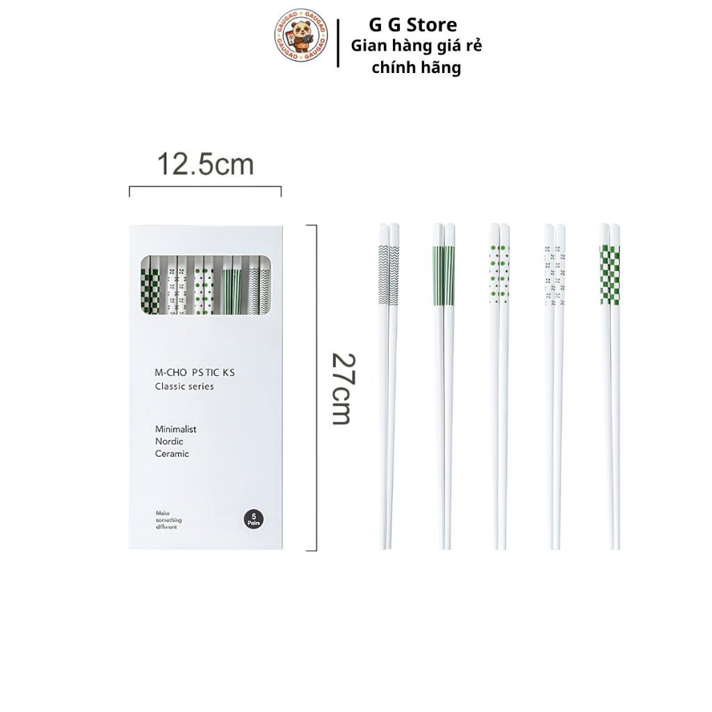 Set 5 Đôi Đũa Gốm Nhật Chống Mốc Chống Trơn Kháng Khuẩn - GGStore