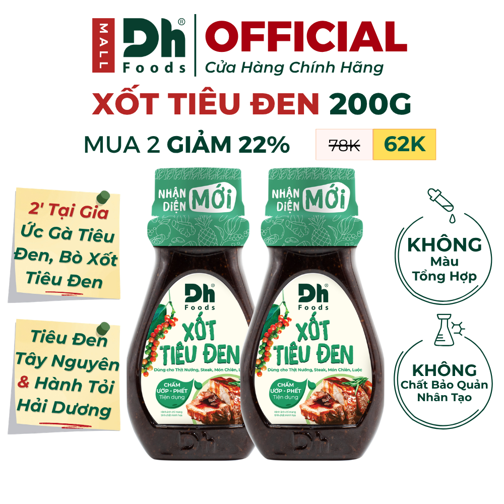 Combo 2 Xốt Tiêu Đen Dh Foods 200g – Sốt Tiêu Đen, Sốt Chấm, Sốt Ướp Thịt Nướng, Sốt Làm Beefsteak T