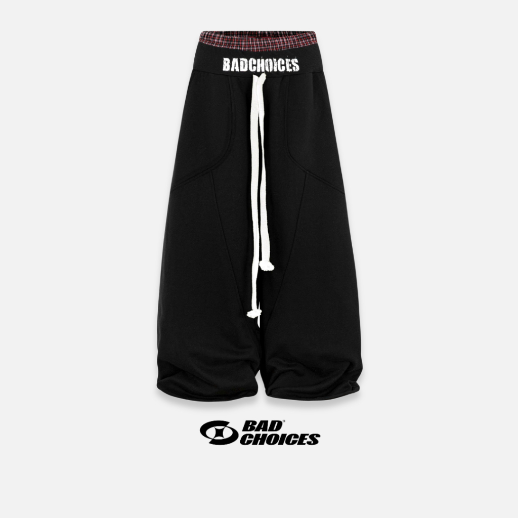 Bad Choices | Quần nỉ ống rộng DOUBLE WAIST đai đỏ vải chân cua phối dây rút