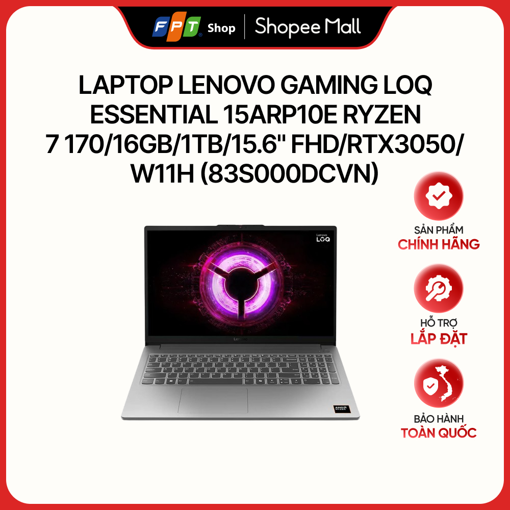Laptop Lenovo Gaming LOQ Essential 15ARP10E Ryzen 7 170/16GB/1TB/15.6" FHD/RTX3050/W11H (83S000DCVN)