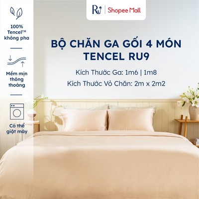 Bộ Ga Chăn Gối 4 Món Lụa Tencel Ru9 Cao Cấp | Mềm Mịn Mát Lạnh | Nhiều Màu - Màu Trơn | Kích Thước 1m6 x 2m;1m8 x 2m | M
