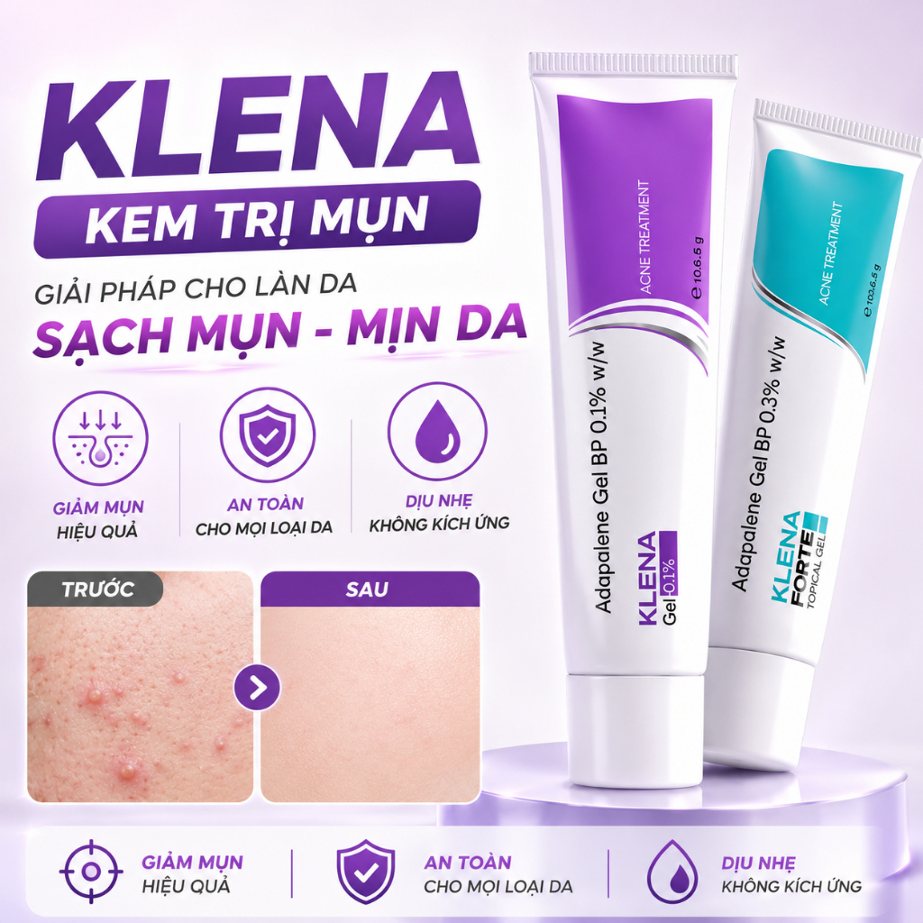Kem Mụn Klena Adapalene, Kem Chấm Mụn Ẩn, Gom Cồi Mụn, Giảm Mụn Trứng Cá, Mờ Thâm 30g