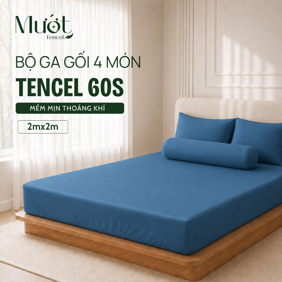 Bộ Chăn Ga Gối Tencel 5 Món Mướt Tencel Chăn Chần Ga Giường 2mx2m Vỏ Gối Nắp Lồng Mềm Mại Thoáng Khí
