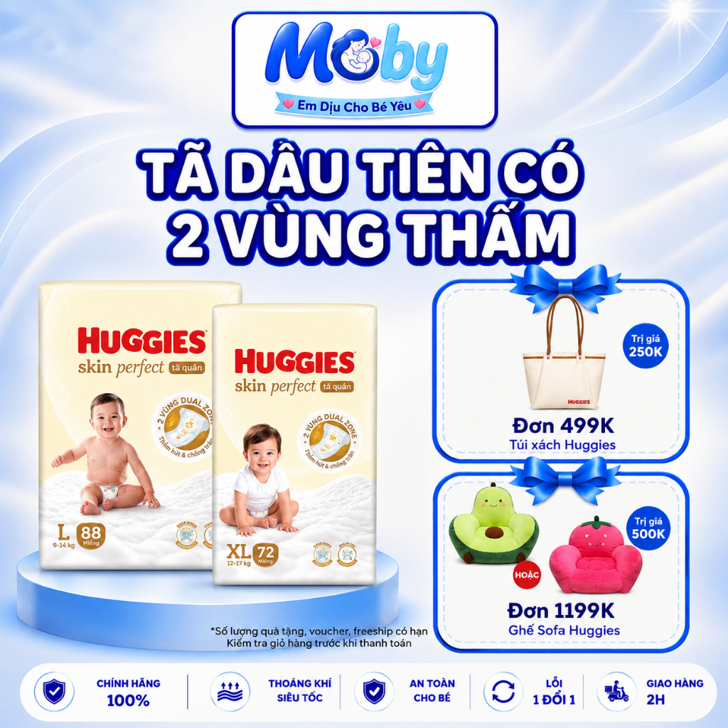 Tã Huggies Skin Perfect NB76 S82 M79 M102 L92 XL76 XXL68 - Công nghệ Dual Zone - Moby.....