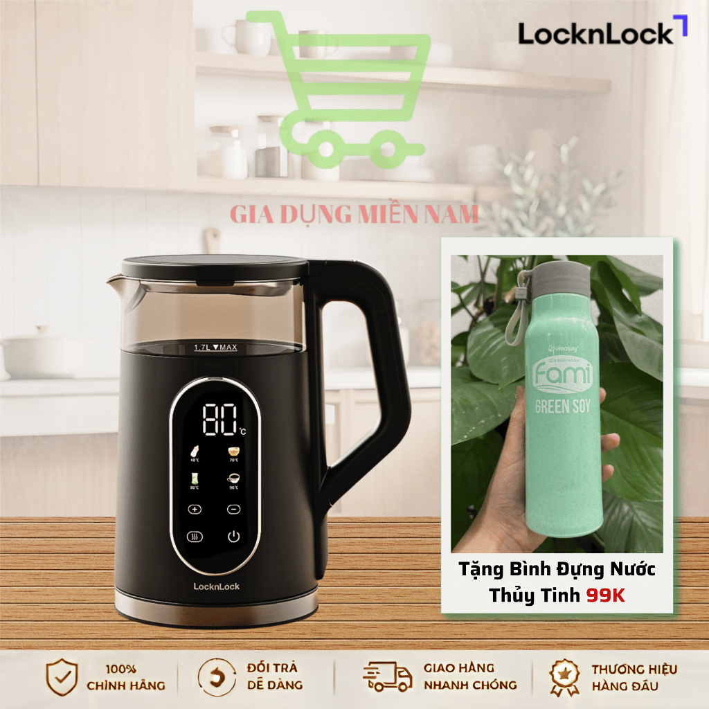 Ấm đun siêu tốc LocknLock Digital electric kettle EJK286BLK- dung tích 1.7L, 5 chế độ nhiệt, giữ ấm 