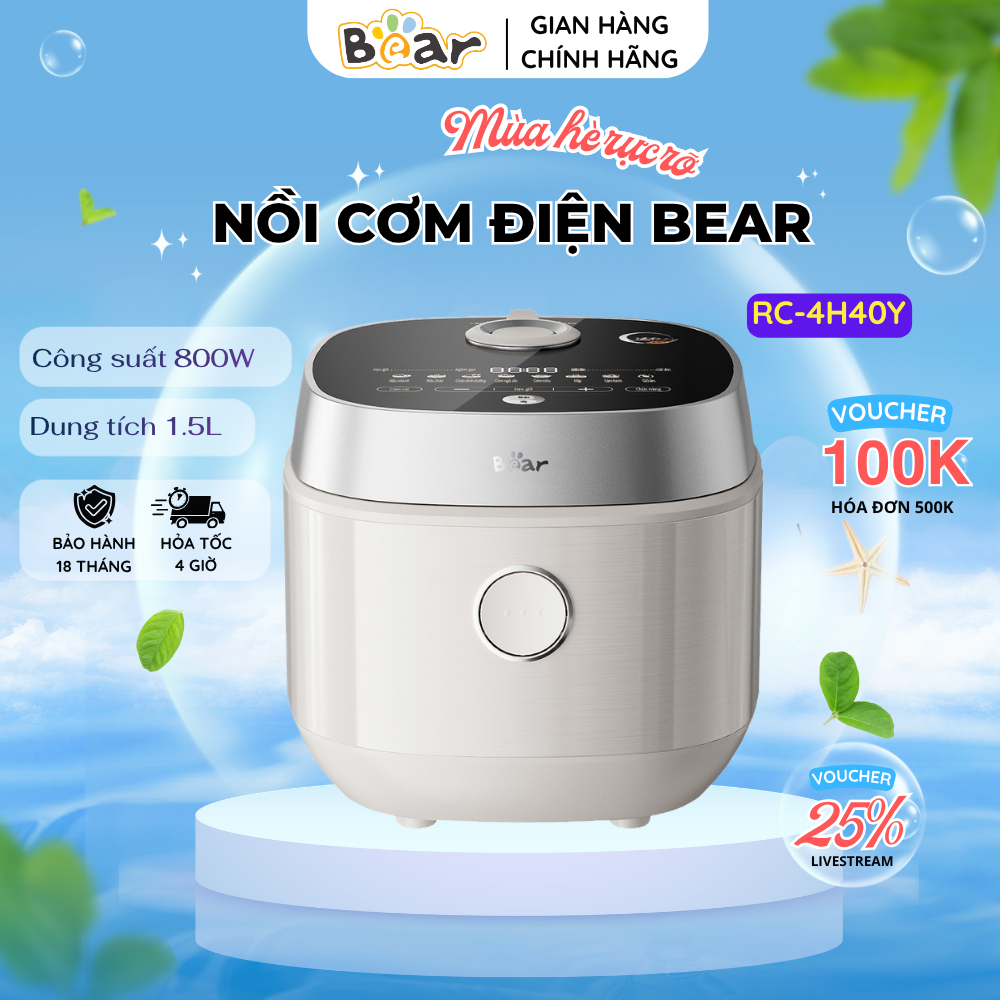 Nồi Cơm Điện Tử Bear Nấu Cơm Niêu Dẻo Thơm Công Nghệ Gia Nhiệt Kép Hồng Ngoại 120 Độ C RC-4H40Y