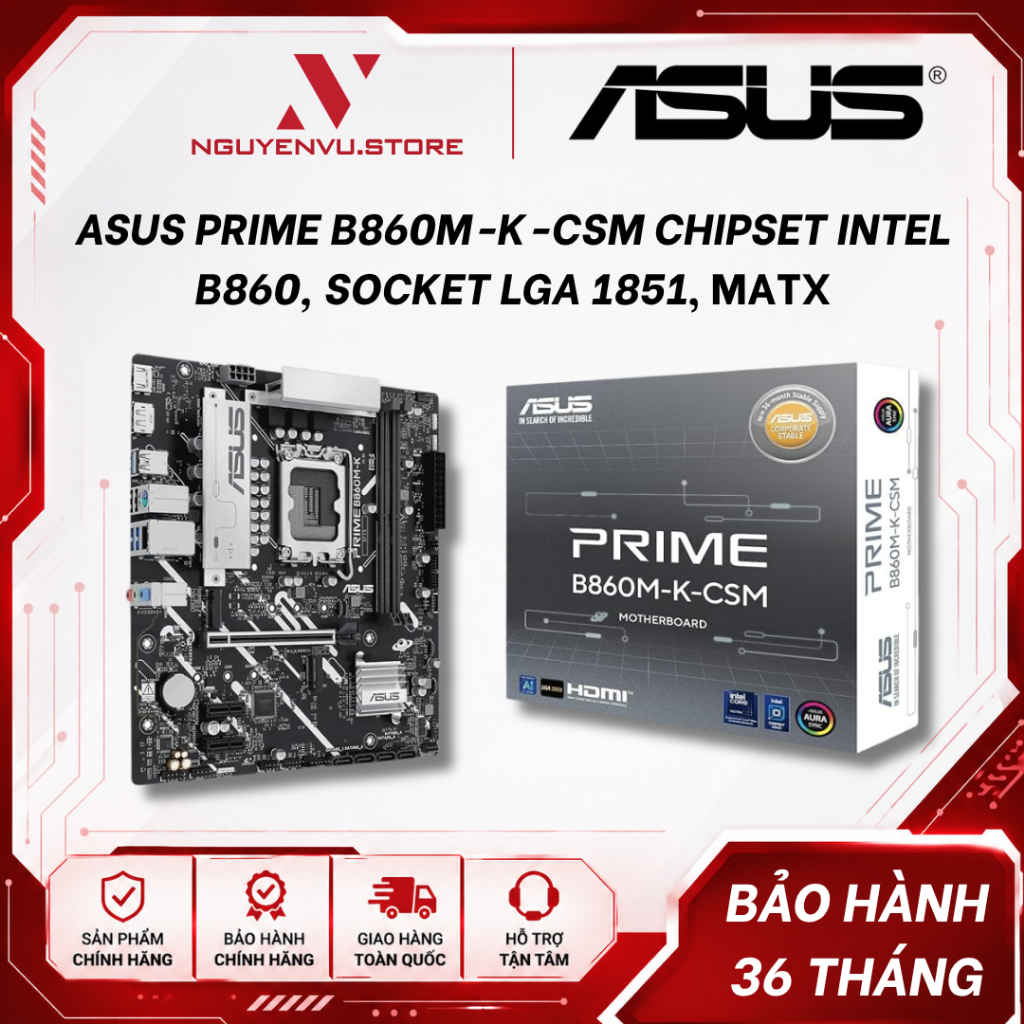 Mainboard Asus PRIME B860M-K-CSM (Chipset Intel B860, Socket LGA 1851, Hỗ trợ RAM DDR5 128GB, Micro-