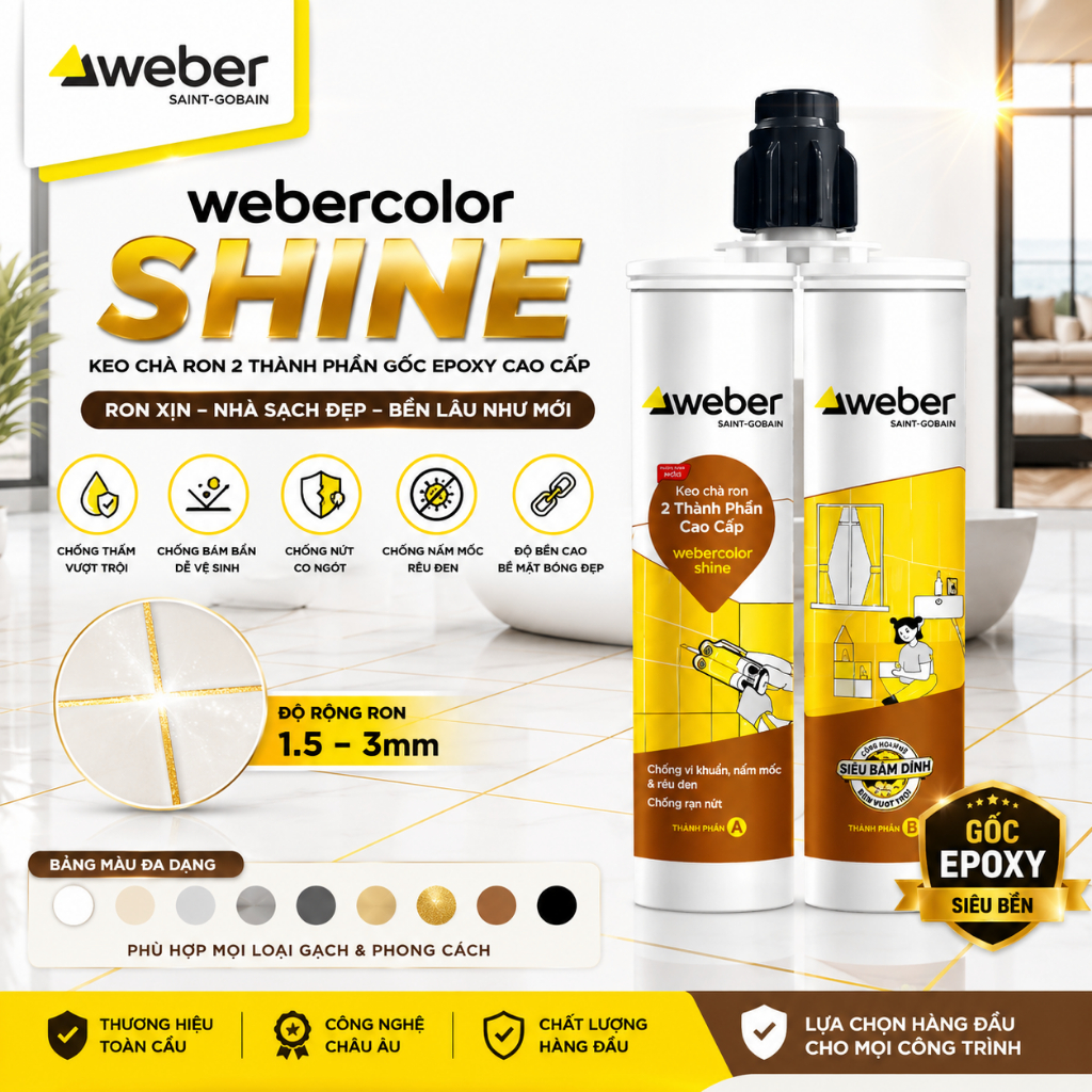 Webercolor shine - Keo chà ron, keo chít mạch 2 thành phần Weber gốc epoxy chống thấm chống bám bẩn
