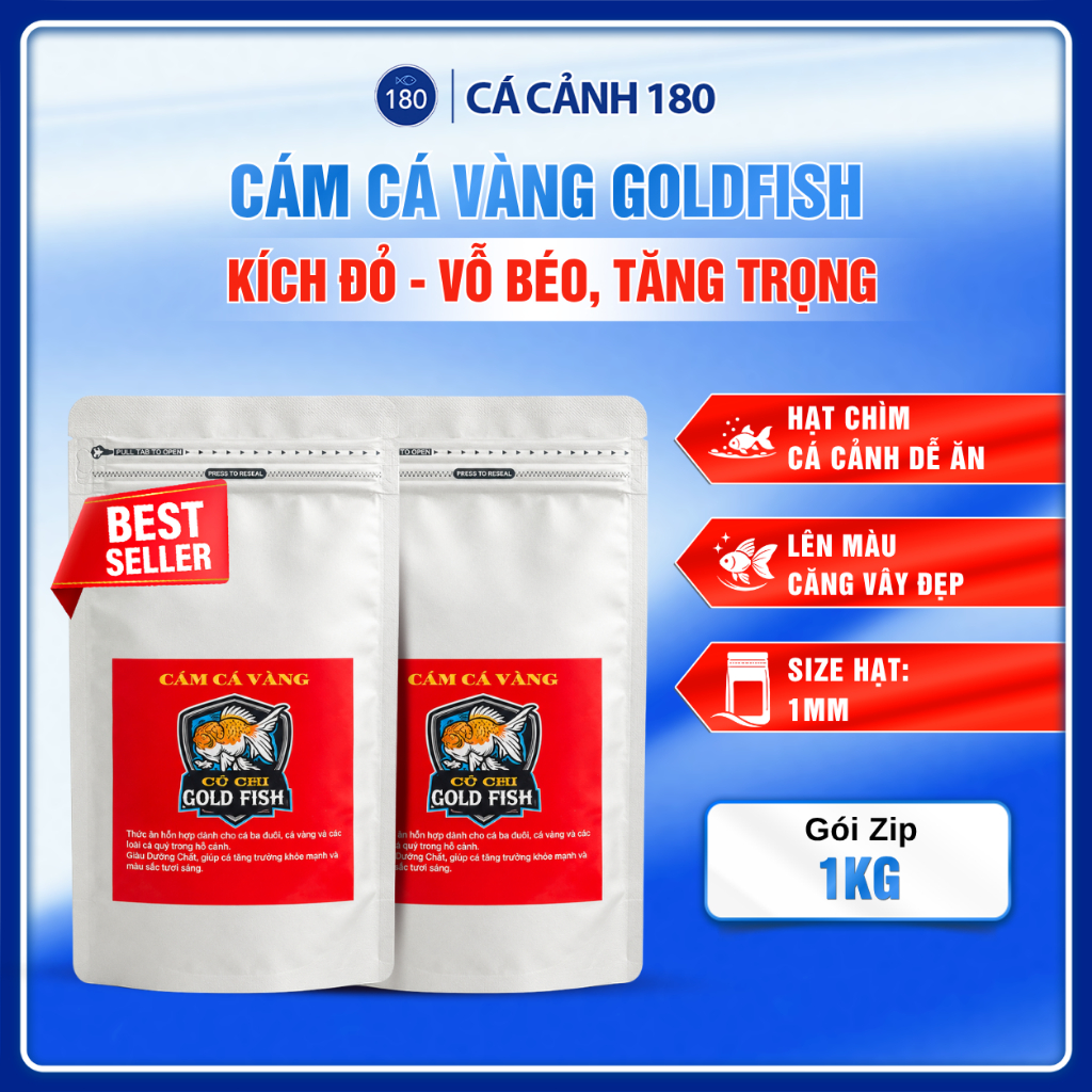 Cám cá vàng củ chi Goldfish, cám kích đỏ, cám vỗ béo, tăng trọng - cám hạt chìm