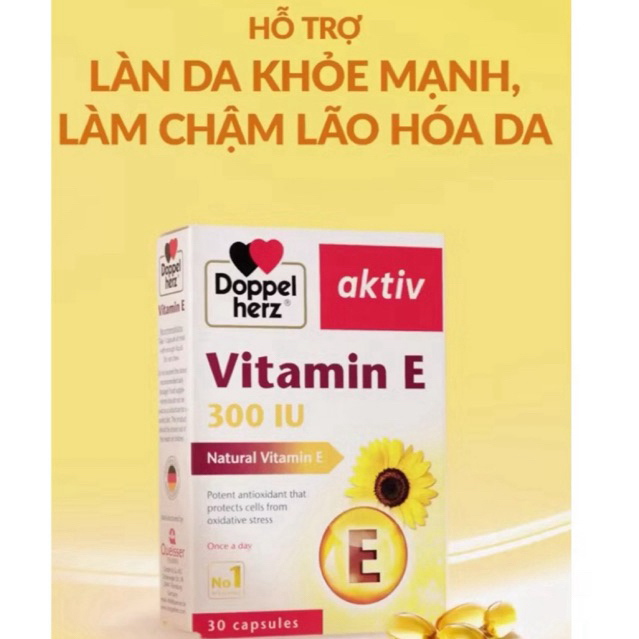 Doppelherz Aktiv Vitamin E - Viên Uống Bổ Sung Vitamin E Hỗ trợ làn da khỏe mạnh và hỗ trợ làm chậm 