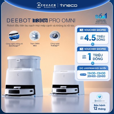 Ecovacs Deebot T30e Pro Omni Robot hút bụi lau nhà | Lực hút 11.000Pa | Tự động giặt giẻ bằng nước nóng 70°C