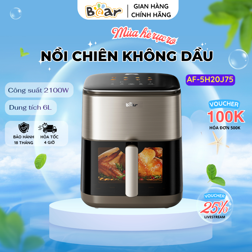 Nồi Chiên Không Dầu Bear AF-5H20J75 Công Suất 2100W Công Nghệ Tuần Hoàn Gió 360 Độ Chín Đều Nhanh