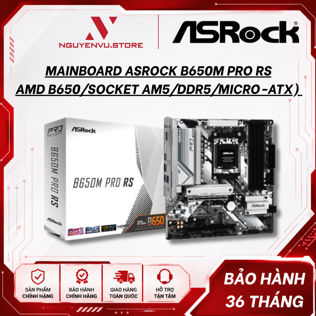 Mainboard ASRock B650M Pro RS (Chipset AMD B650/Socket AM5/DDR5 256GB/Micro-ATX) - Hàng chính hãng