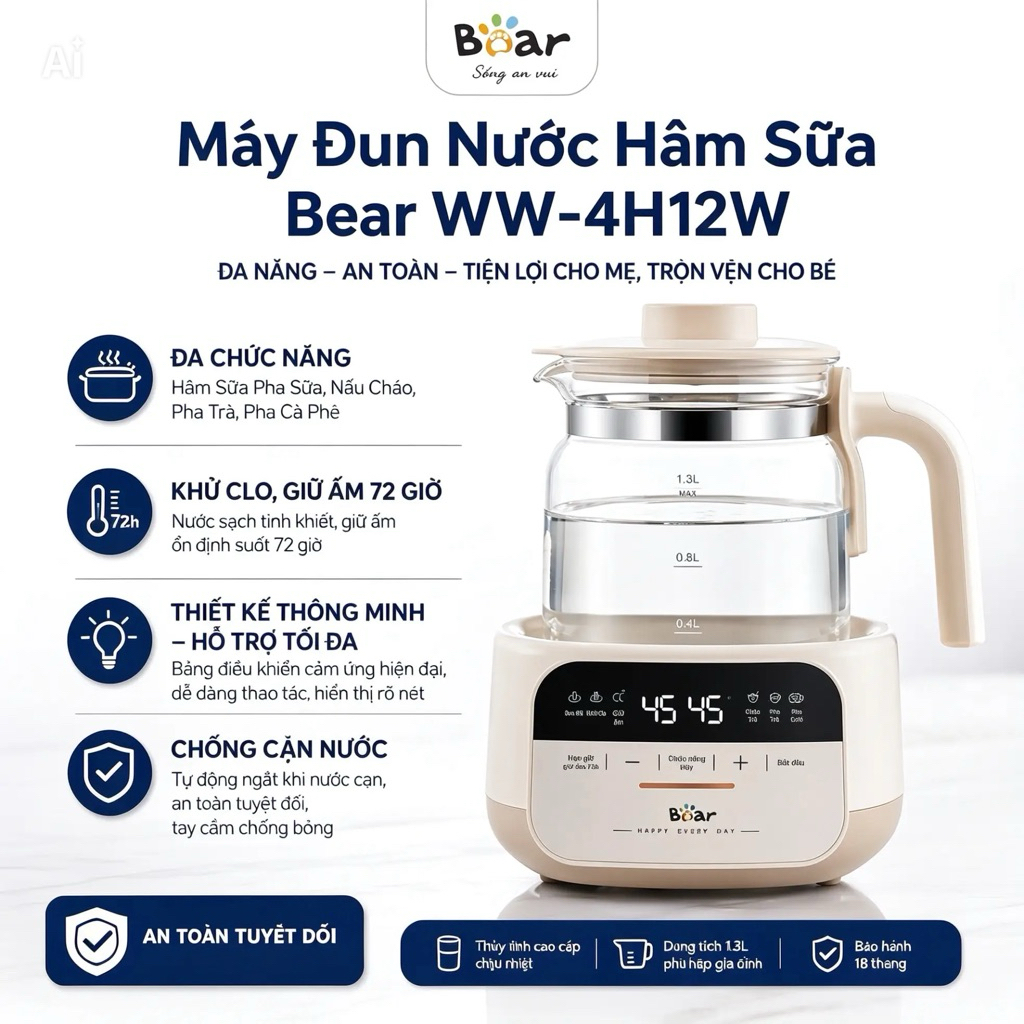 Máy Đun Nước Hâm Sữa Bear WW-4H12W
