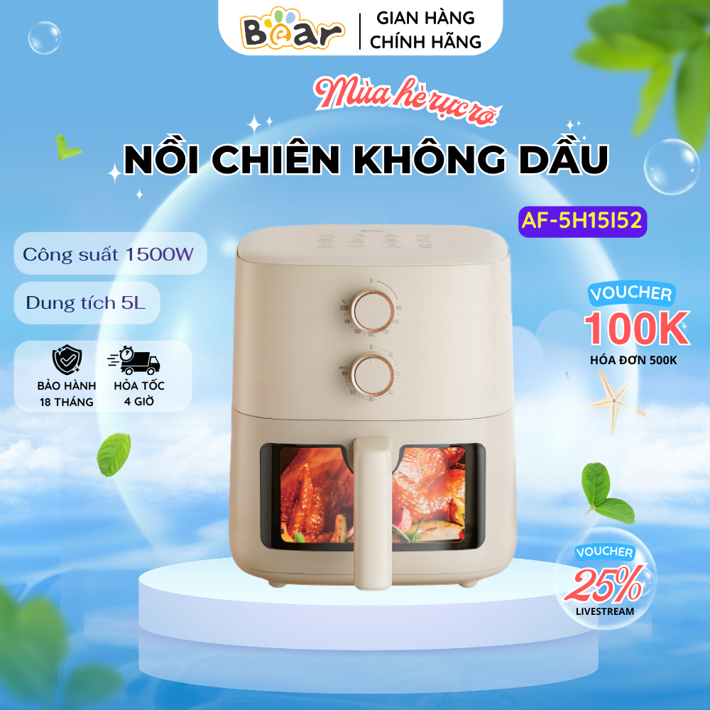 AF-5H15I52 Nồi Chiên Không Dầu Bear Đa Năng 5 Trong 1 Dung Tích 5L Cho Bữa Ăn Healthy Gia Đình