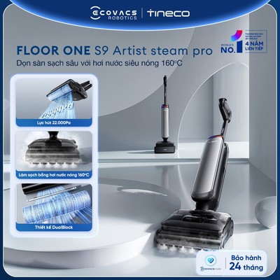 Tineco Floor One S9 Artist Steam Pro Máy hút bụi lau sàn hơi nước nóng | Lực hút 22.000Pa | Hơi nước áp suất cao 160 độ