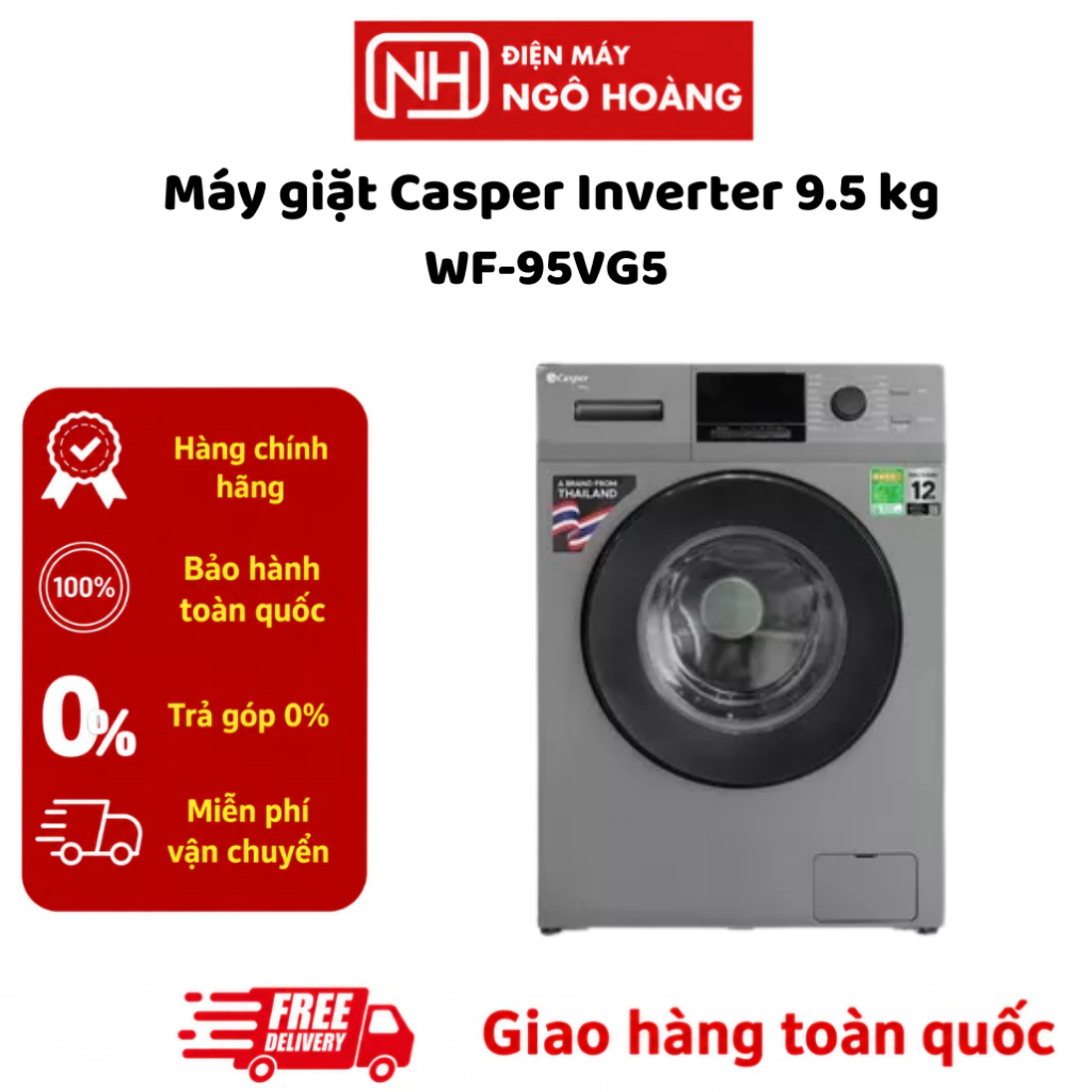 WF-95VG5 - Máy Giặt Casper Inverter 9.5 Kg WF-95VG5 Cửa Trước Chính Hãng