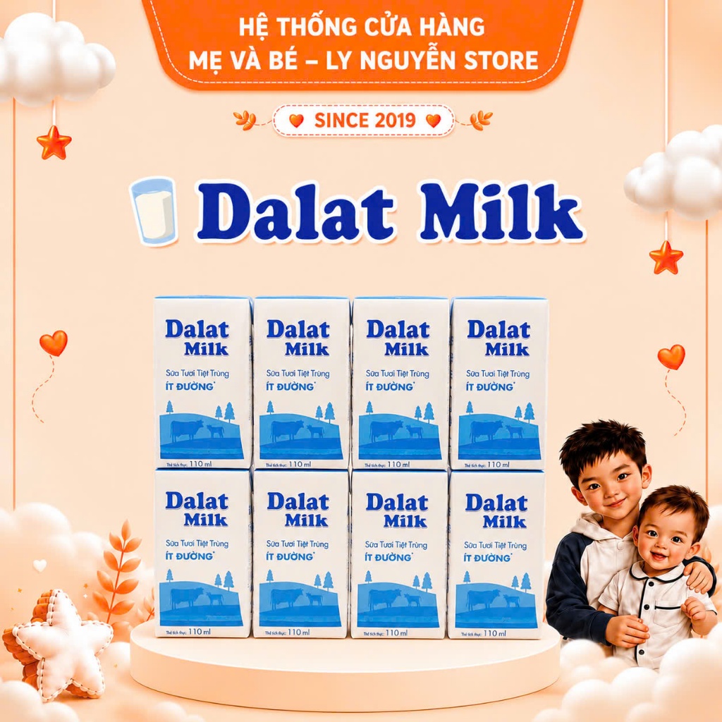 [Ly Nguyễn Store] THÙNG 48 HỘP SỮA TƯƠI DALAT MILK ÍT ĐƯỜNG 110ML