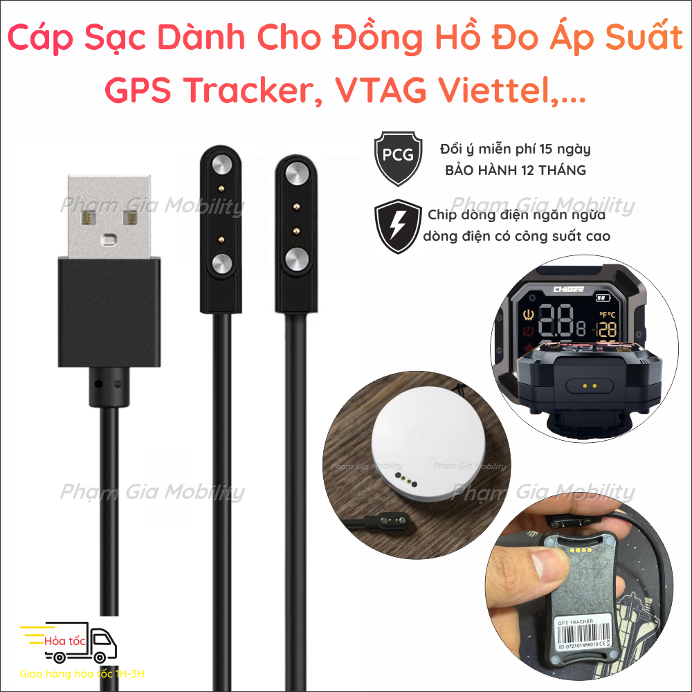 [BH 12 Tháng] Dây cáp sạc dành cho Định Vị Thông Minh, Đồng Hồ Đo Áp Suất Lốp VTAG GPS Viettel t tag