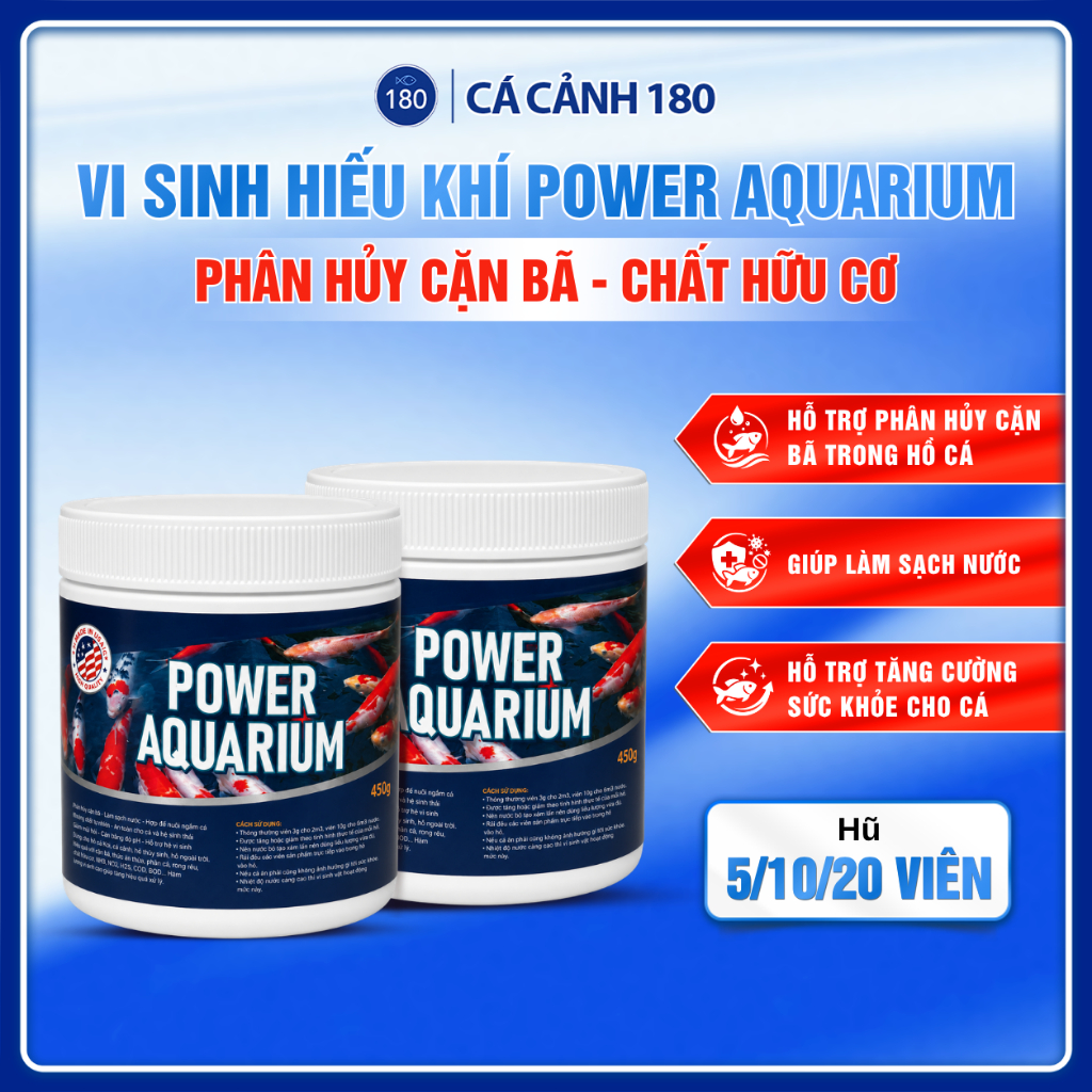 Vi Sinh Hiếu Khí Power Aquarium Xử Lý Nước Hồ Cá - Giúp Nước Sạch, Khử Mùi Hôi, Tăng Cường Sức Khỏe 