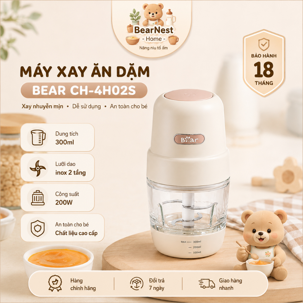 Máy xay ăn dặm Bear CH-4H02S 0.3L mini xay cháo thịt rau củ cho bé