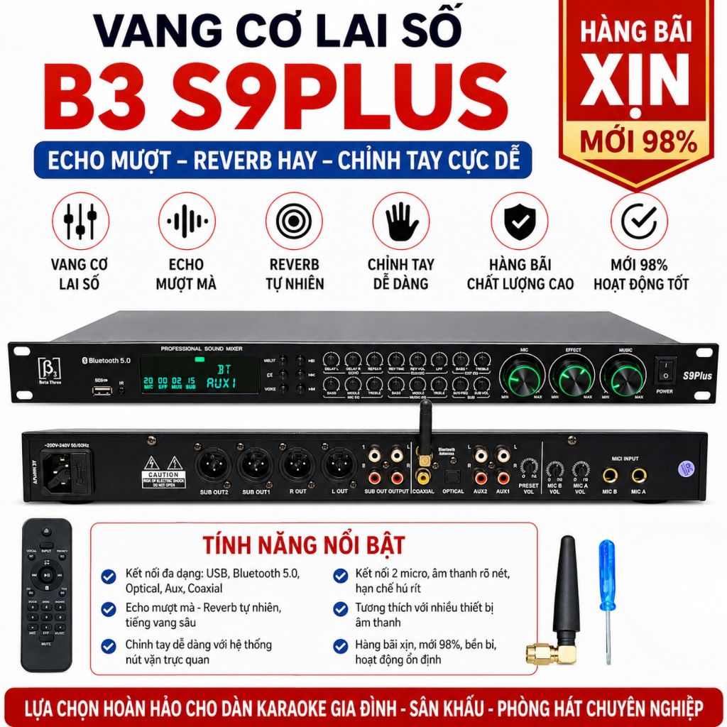 [Hàng Bãi Xịn] Vang Karaoke B3 S9Plus – Vang Cơ Lai Số Bluetooth, Echo Hay, Reverb Mềm, Kết Nối TV
