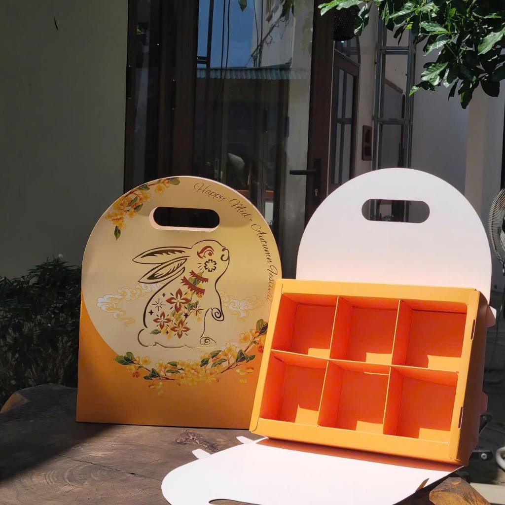 10 bộ vỏ hộp đựng bánh trung thu mini cao cấp mẫu Thỏ vàng , Thỏ cam , Mini mở cánh 2 bên đựng bánh 