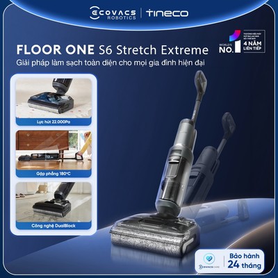 Tineco Floor One S6 Stretch Extreme máy hút bụi lau nhà khô ướt, Lực hút 20000Pa, Sấy nóng 85°C , Bảo Hành 24 Tháng