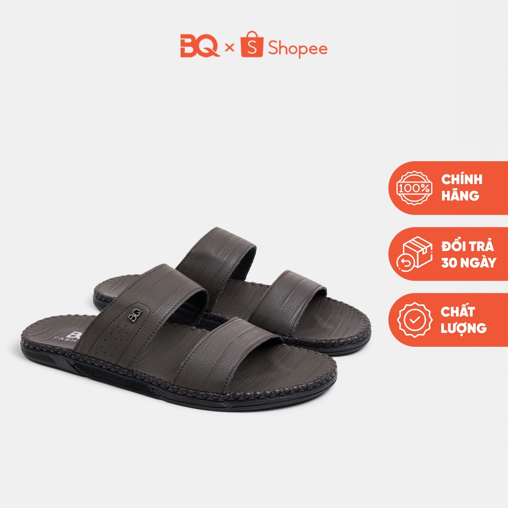 Dép da bò nam hai quai ngang đế bằng trẻ trung BQ D 7088