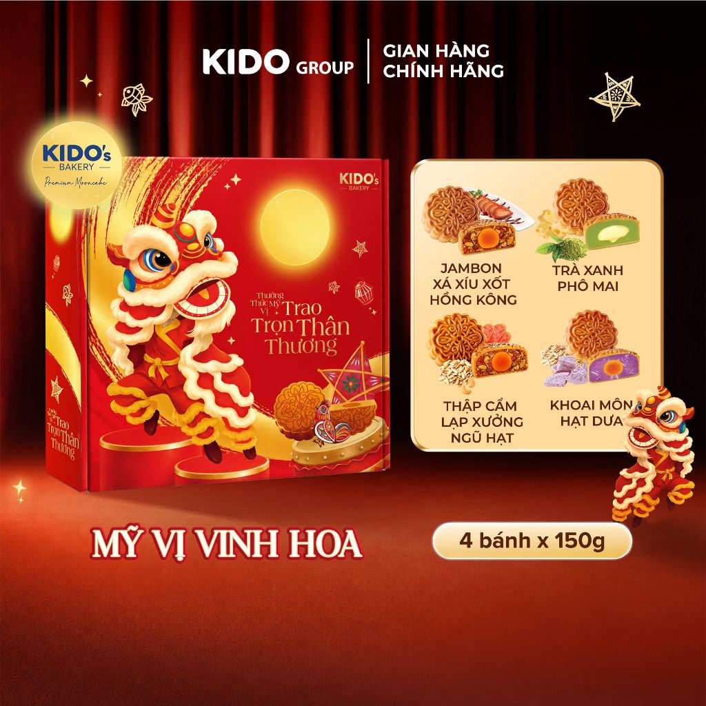 [ĐỘC QUYỀN SHOPEE] Bánh Trung Thu KIDO - HỘP MỸ VỊ VINH HOA - Combo gồm 4 bánh trung thu 150g loại 1