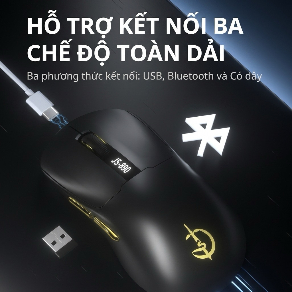 Chuột gaming bluetooth TEKKIN HOLY SWORD M980 chip PAW3311 tần số 2000hz 24000 DPI 3 mode có app hot