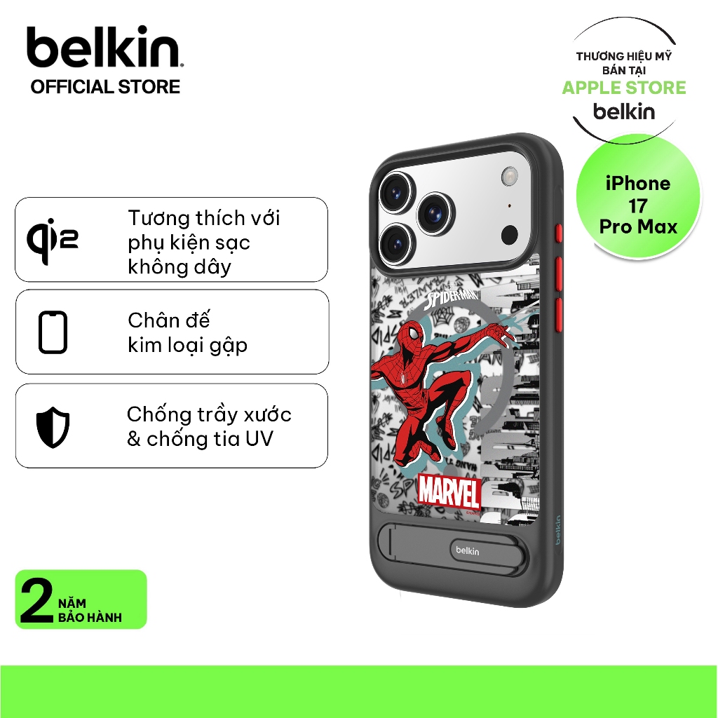 Ốp lưng iPhone 17 Pro Max Belkin sạc hỗ trợ sạc MagSafe kèm chân dế gập xoay 360 độ chống trầy xước