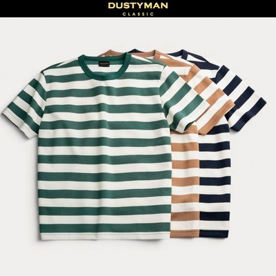 Áo Thun Nam Dệt Sọc Harbor Dustyman, Vải Cotton Pique Cao Cấp, Co Giãn, Mềm Mại, Form Regular Fit