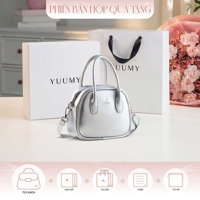 Bộ hộp quà trắng YUUMY (Túi đeo chéo nữ YUUMY YN325 + Hộp quà YHQ3T + Túi giấy YTG3T + Túi rút BVR3838 + Thiệp cảm ơn YB